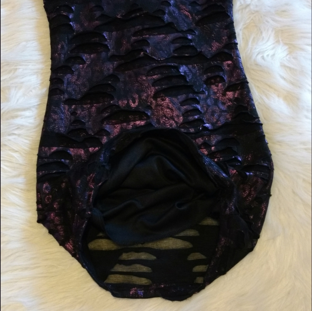 Sexy Metallic Purple Slasher Rhinestone Bodycon Mini Yoyo5 Dress - Picture 9 of 17